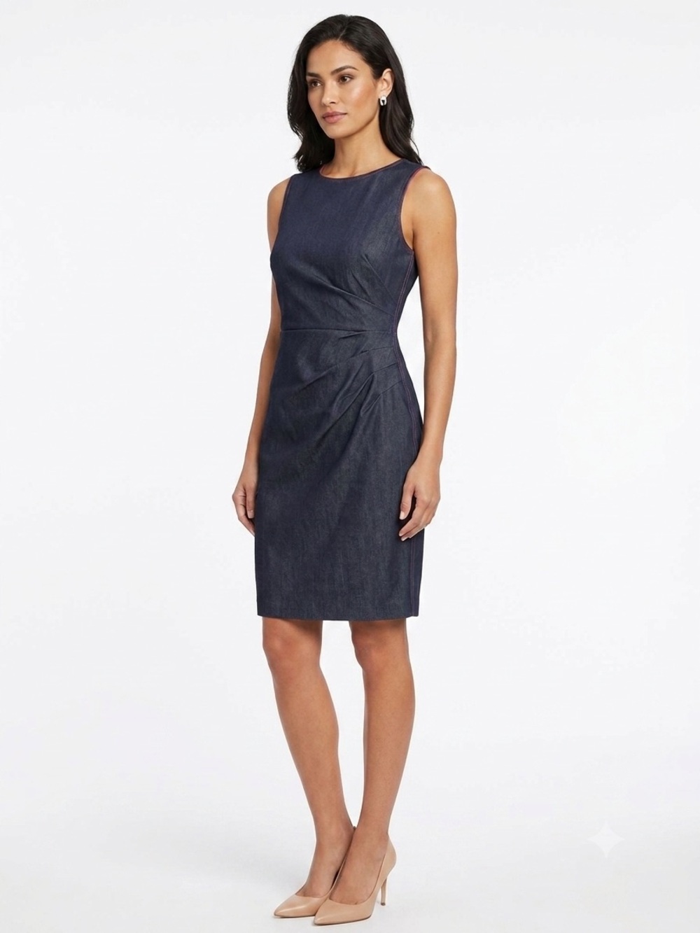 Maggy London Women’s Sheath Dress Size 8 Dark Wash Denim Pink Back Zipper